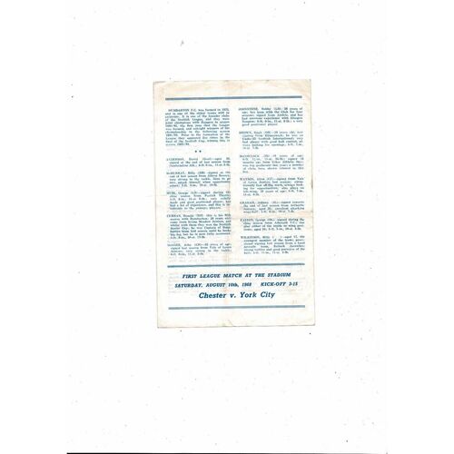 Chester v Dumbarton Friendly Football Programme 1968/69