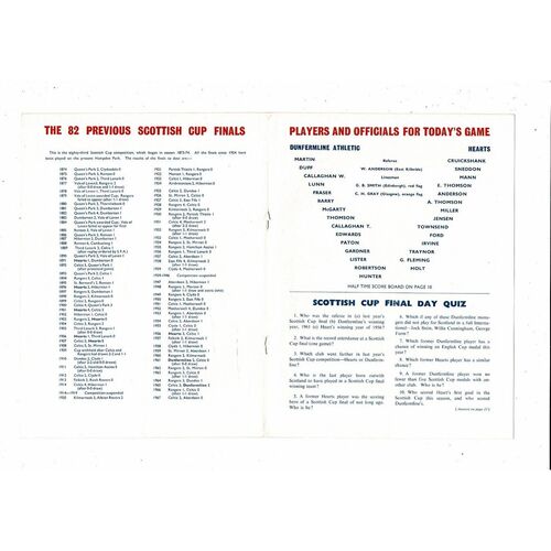 1968 Dunfermline v Hearts Scottish Cup Final Football Programme