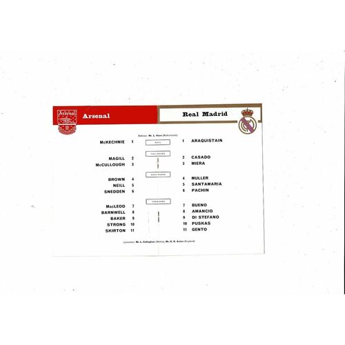 Arsenal v Real Madrid Friendly Football Programme 1962/63