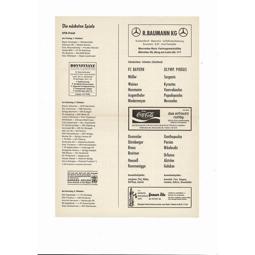 Bayern Munich v Olympiakos European Cup Football Programme Die Blaue edition 1980/81