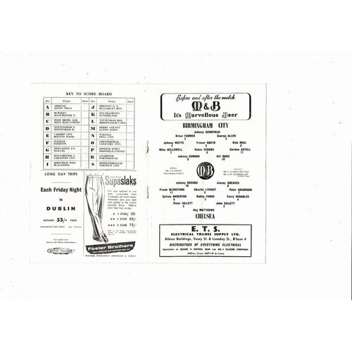 1960/61 Birmingham City v Chelsea Football Programme