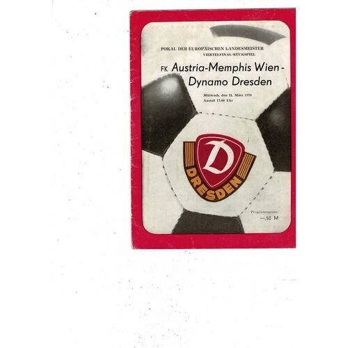 Dynamo Dresden v Austria Memphis Vienna European Cup Football Programme 1978/79