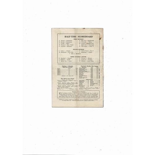 1954/55 Chelsea v Charlton Athletic Championship Season Football Programme