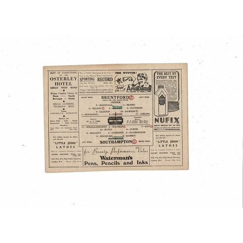 1947/48 Brentford v Southampton Football Programme