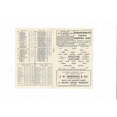 1956/57 Barnsley v Notts County Football Programme