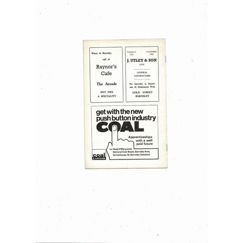 1968/69 Barnsley v Plymouth Argyle Football Programme