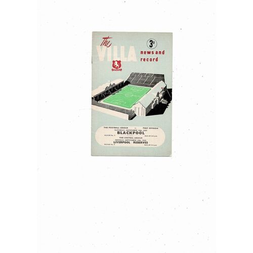 1955/56 Aston Villa v Blackpool + Liverpool Reserves double Football Programme