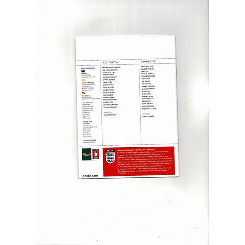 2007 AFC Totton v Truro City FA Vase Final Programme, Ticket, Team sheet etc