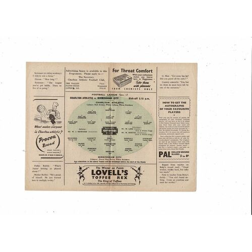 1948/49 Charlton Athletic v Birmingham City Football Programme