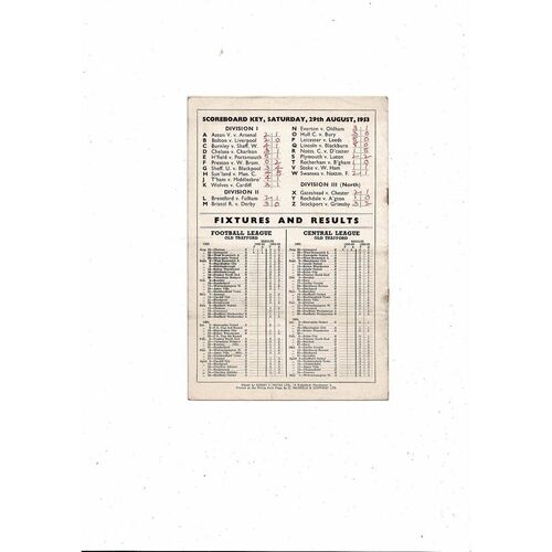 1953/54 Manchester United v Newcastle United Football Programme