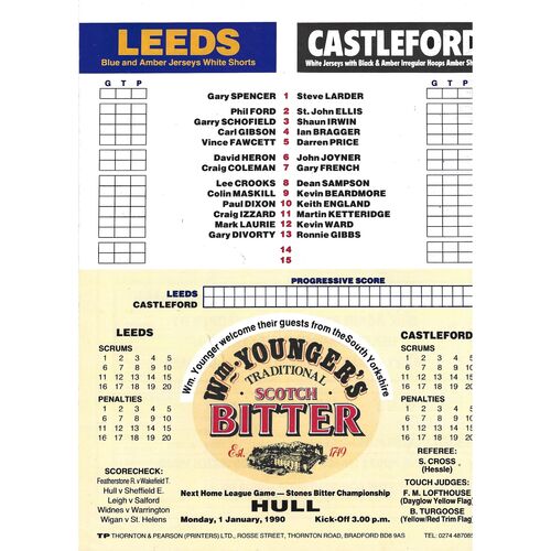 1989/90 Leeds v Castleford (26/12/1989) Rugby League Programme