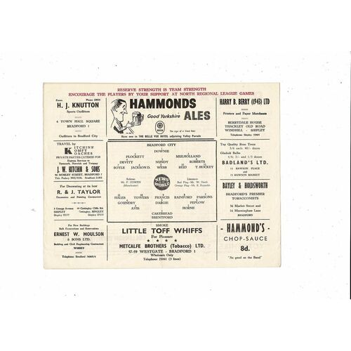 1959/60 Bradford City v Brentford Football Programme