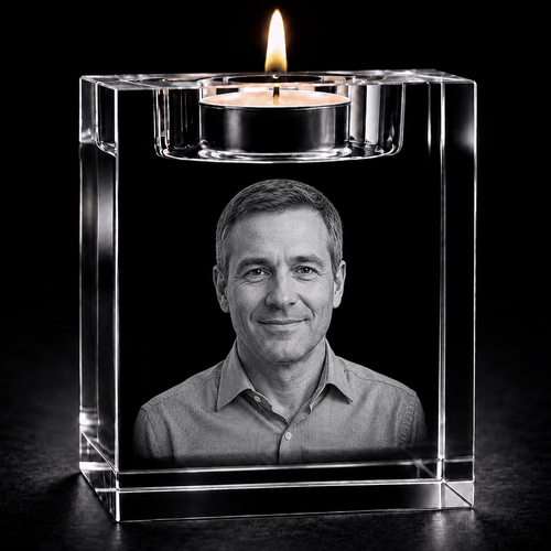 Bute 3D Crystal Tea Light – 80 × 60 × 60 mm (Memorial Crystal Photo Gift UK)