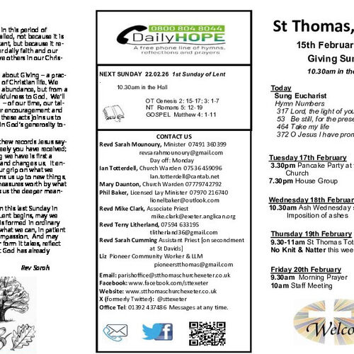 Pew Sheet | The Parish of St Thomas, Exeter