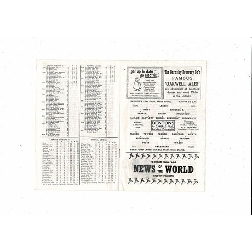 1960/61 Barnsley v Brentford Football Programme