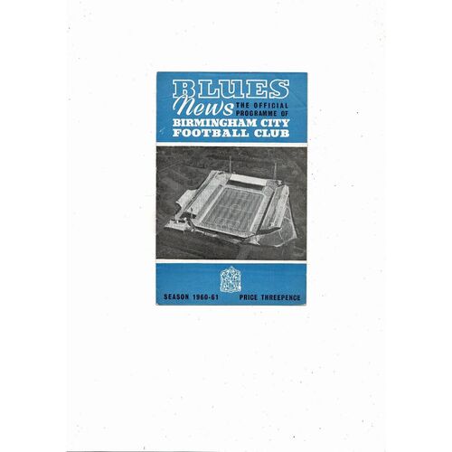 1960/61 Birmingham City v Aston Villa Football Programme