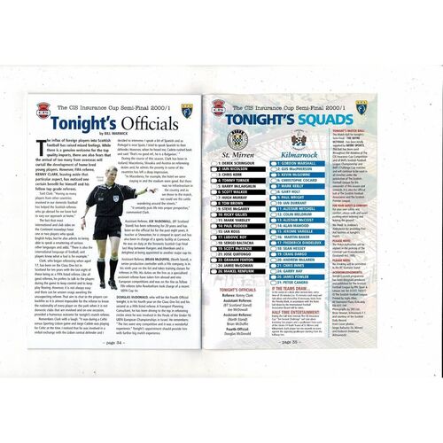 2000/01 St Mirren v Kilmarnock Scottish League Cup Semi Final Programme