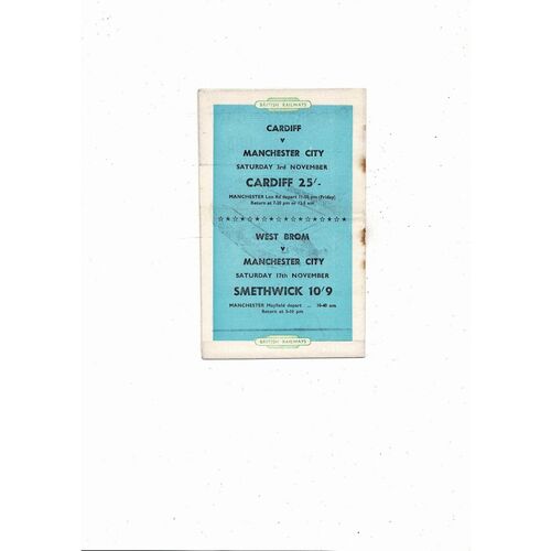 1956/57 Manchester City v Sheffield Wednesday Football Programme