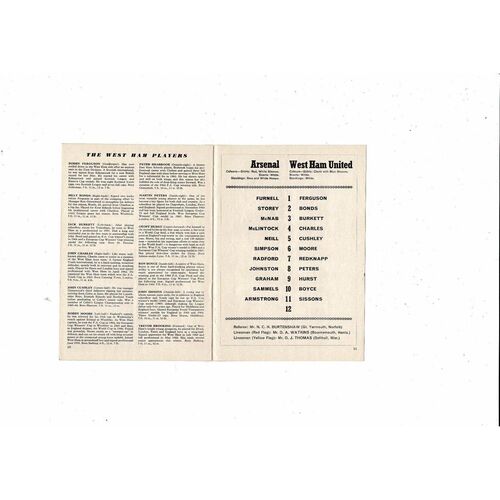 1967/68 Arsenal v West Ham United Football Programme