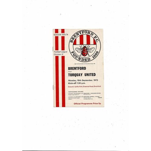 1973/74 Brentford v Torquay United Football Programme