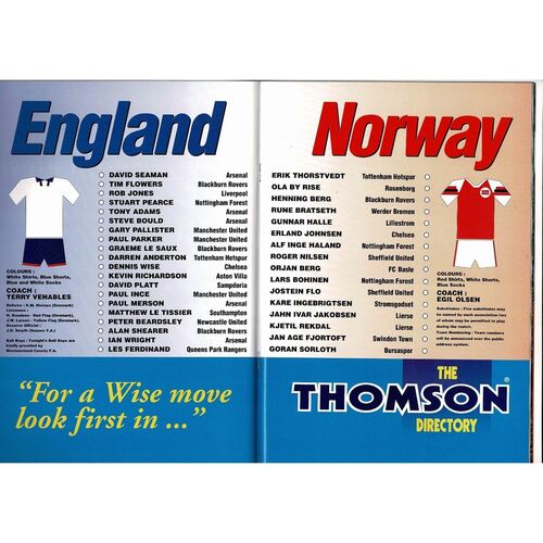 1994 England v Norway Football Programme