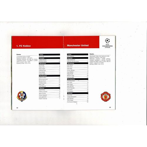 Kosice v Manchester United Champions League Football Programme 1997/98