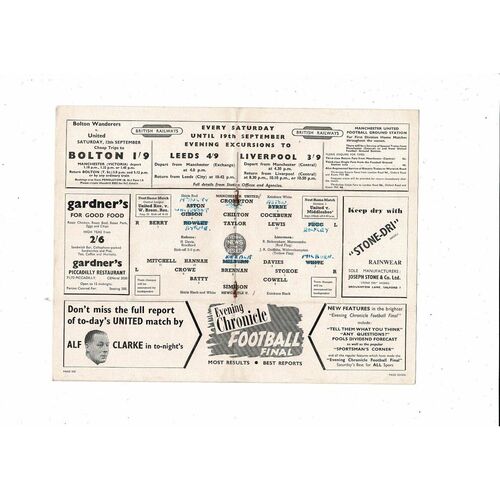 1953/54 Manchester United v Newcastle United Football Programme