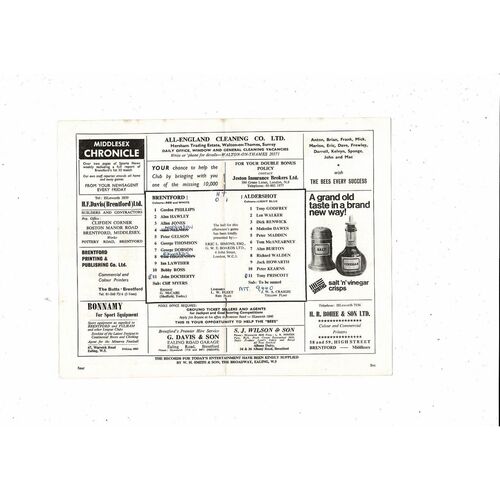 1967/68 Brentford v Aldershot Football Programme