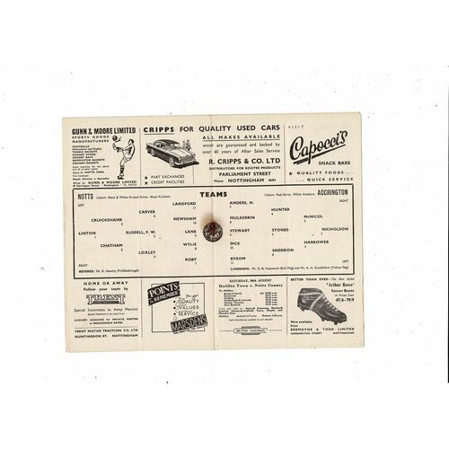 1958/59 Notts County v Accrington Stanley Football Programme