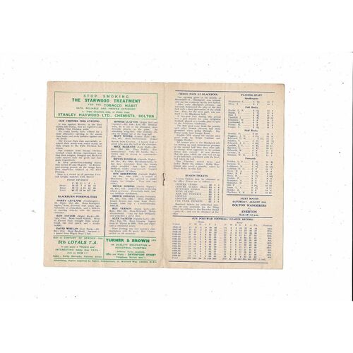 1959/60 Bolton Wanderers v Blackburn Rovers Football Programme