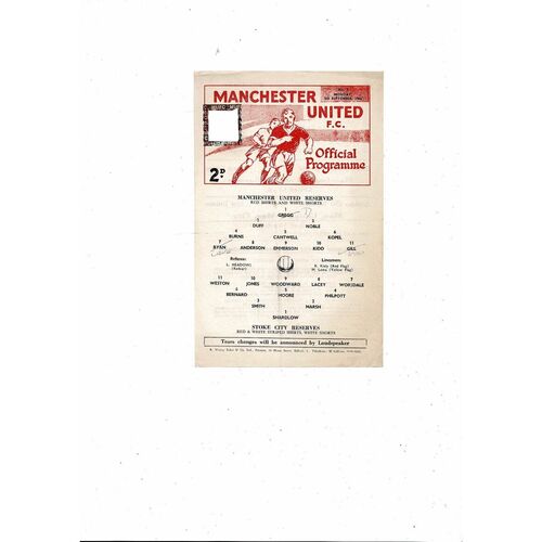 Manchester United v Stoke City Central League Football Programme 1966/67