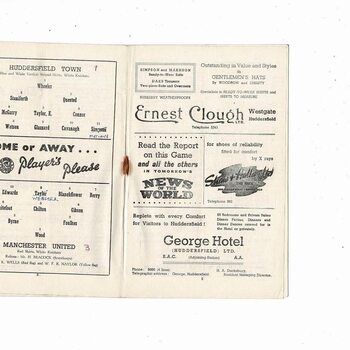1954/55 Huddersfield Town v Manchester United Football Programme