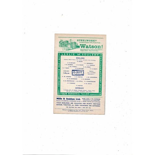 1958 England v Germany Youth International Football Programme @ Bolton