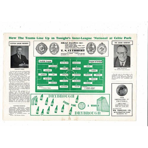 Scottish League v League of Ireland Football Programme 1962