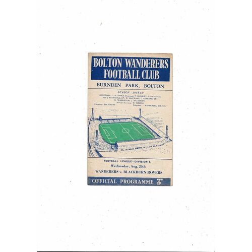 1959/60 Bolton Wanderers v Blackburn Rovers Football Programme