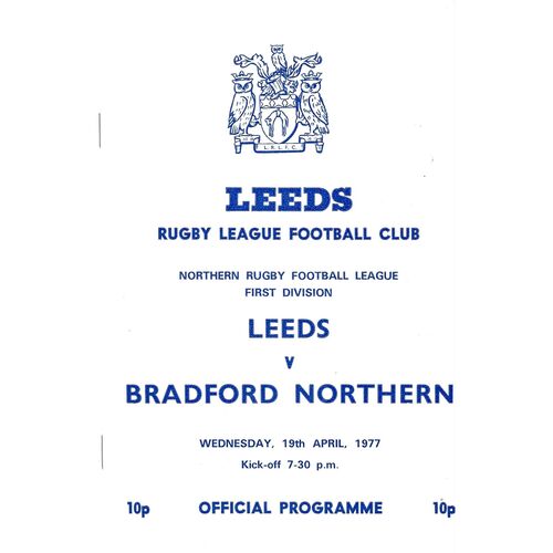 1976/77 Leeds v Bradford Northern (19/04/1977) Rugby League Programme