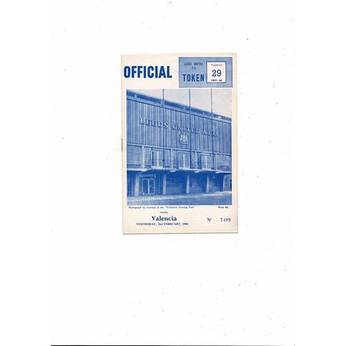 Leeds United v Valencia Fairs Cup Football Programme 1965/66