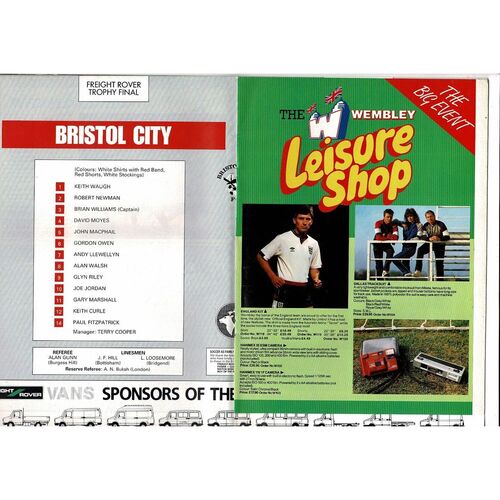 1987 Bristol City v Mansfield Town Freight Rover Trophy Final Football Programme
