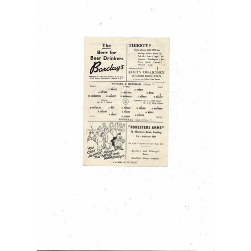 1953/54 Tooting & Mitcham United v Southall Athenian League Football Programme
