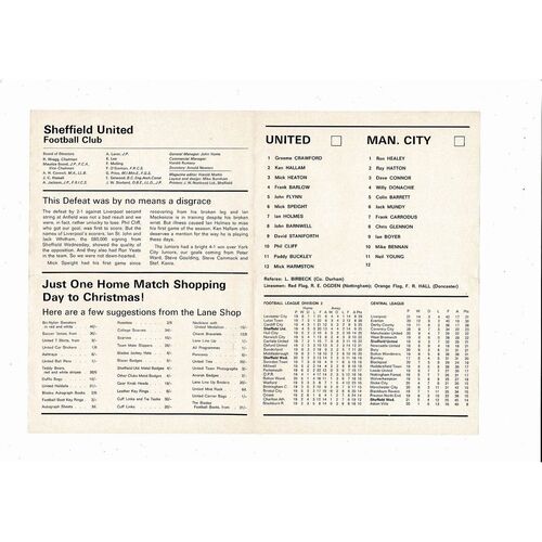Sheffield United v Manchester City Central League Football Programme 1970/71