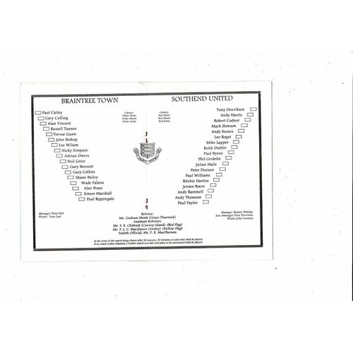 1996/97 Braintree Town v Southend United Essex Senior Cup Final @ Dagenham