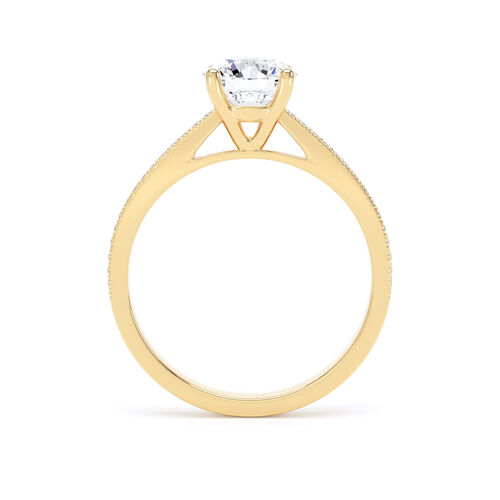 Round brilliant solitaire with mille-grain diamond set shoulders