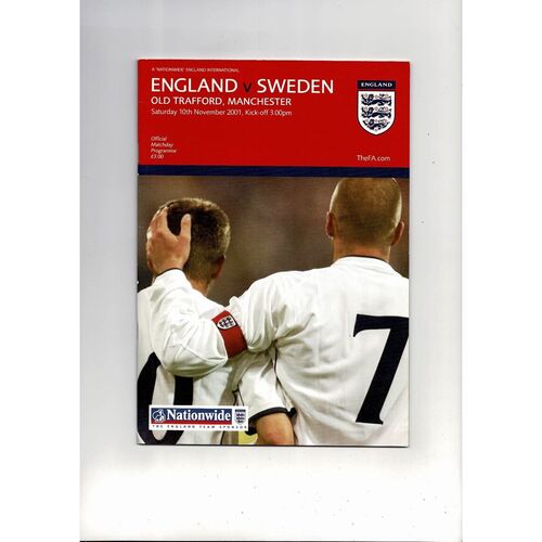 2001 England v Sweden Football Programme