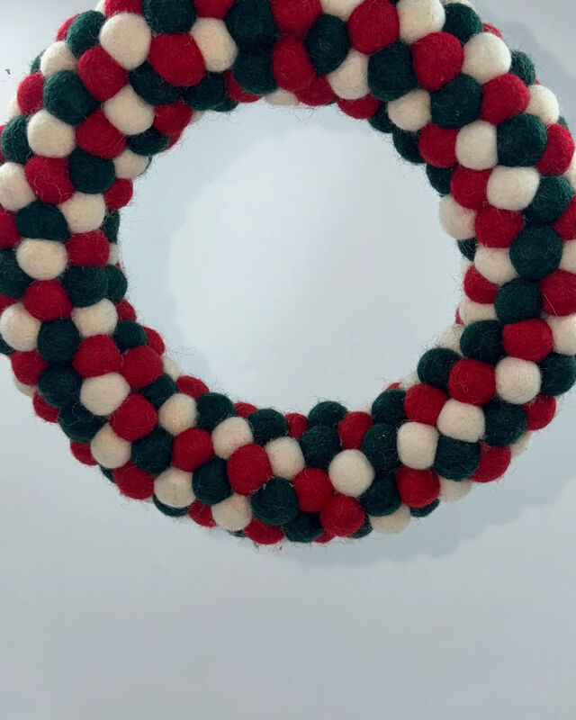 Colourful Felt Ball Wreath – Handmade Wool Felt Door Décor