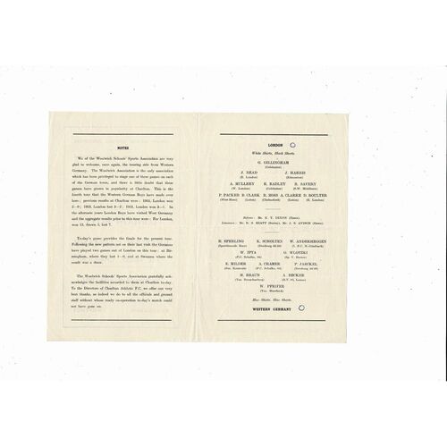 1957 London Boys v Western Germany Schools Internation Programme @ Charlton