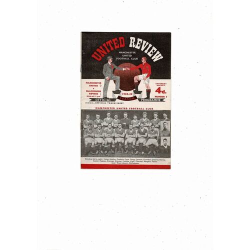 1958/59 Manchester United v Blackburn Rovers Football Programme