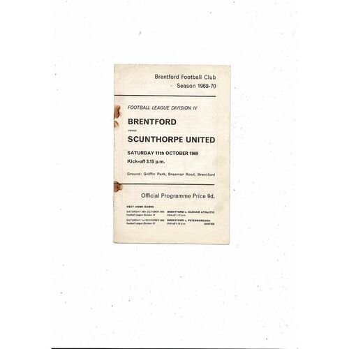 1969/70 Brentford v Scunthorpe United Football Programme