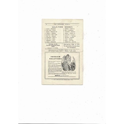 1949/50 Fulham v Newcastle United Football Programme