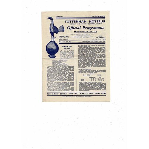 1949/50 Tottenham Hotspur v Brentford Football Programme