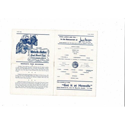 1949/50 Cardiff City v Grimsby Town Football Programme